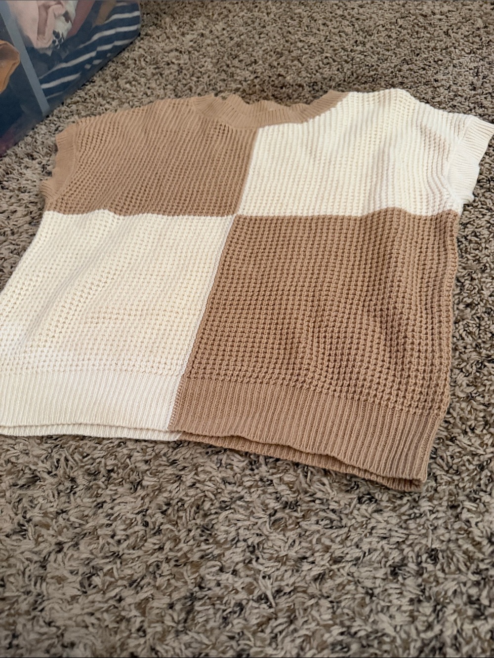Francesca's Collections Cream and Tan Colorblock Knit Sweater